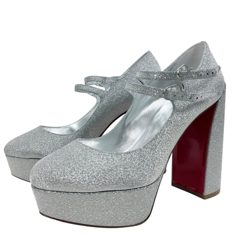 New Christian Louboutin Movida Jane Glitter Platfrom Pumps Silver Size 38.5 - Picture 3 of 10
